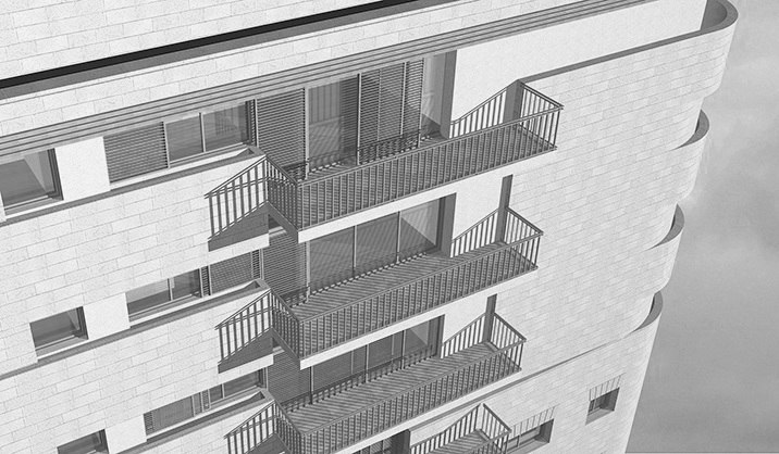 Shmuel ha Nagid 13, Jerusalem.
Rehabilitation and Extension of Jerusalem Bauhaus Building.
Ilya Lenda Architect.