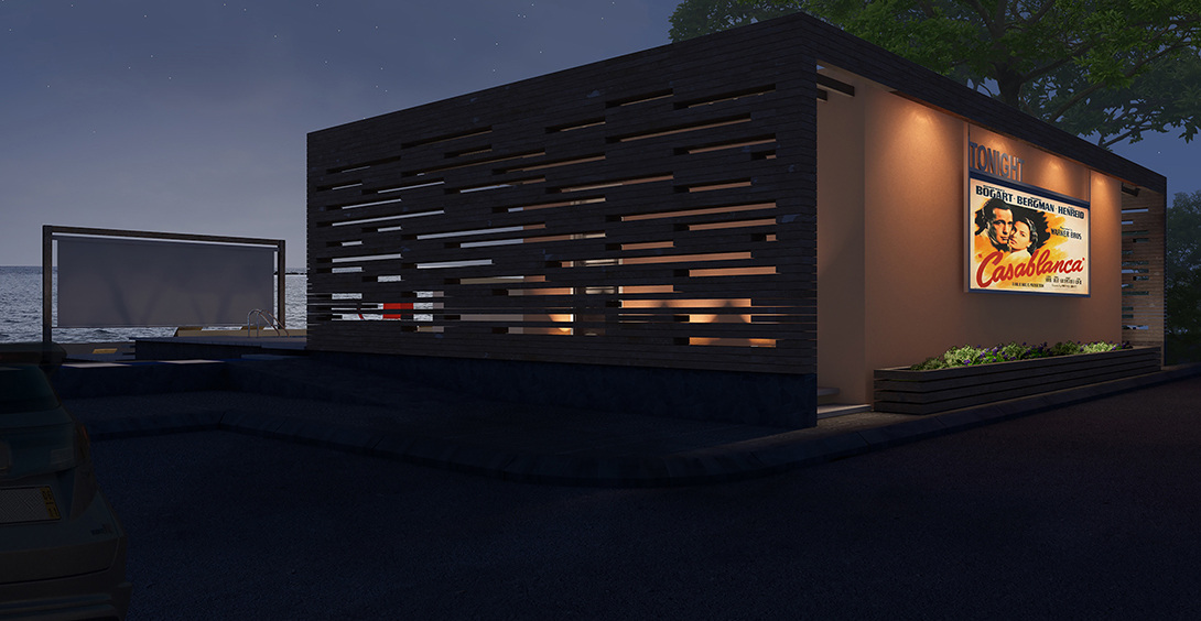 Paphos beach cinema.
Geroskipou Beach, Paphos Municipality, Cyprus.
Ilya Lenda Architect.
